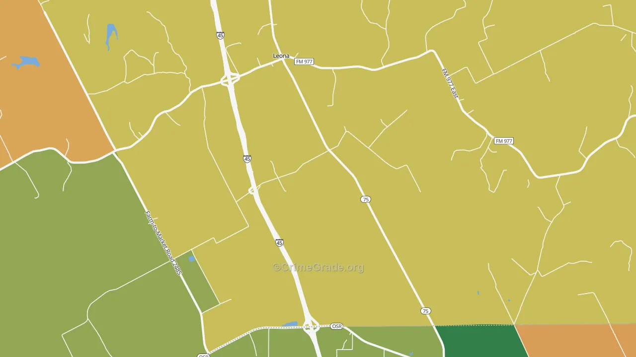Leona, TX Map of Vandalism Rates