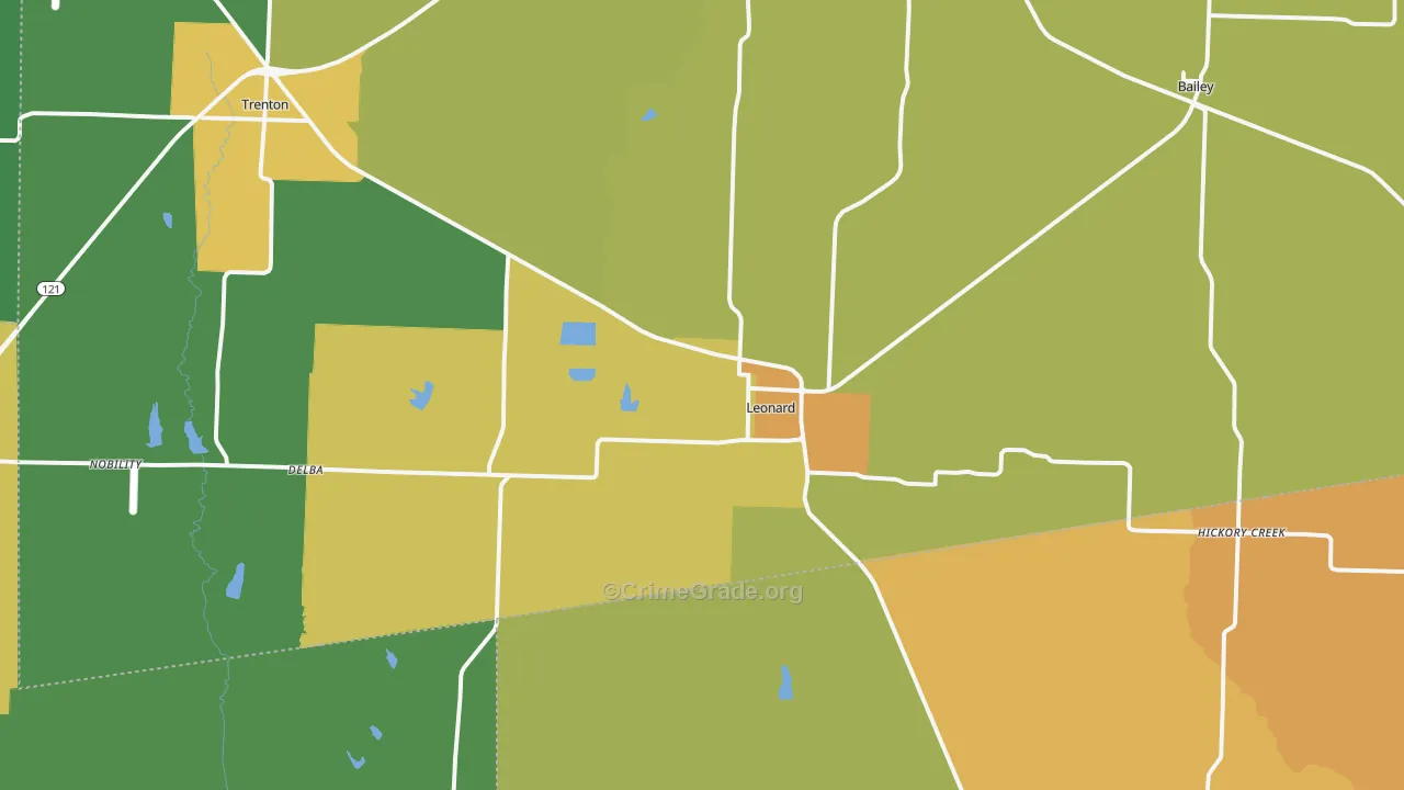 Leonard, TX Map of Vandalism Rates