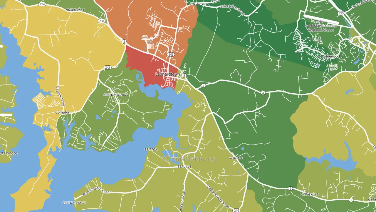 Leonardtown, MD Map of Vandalism Rates