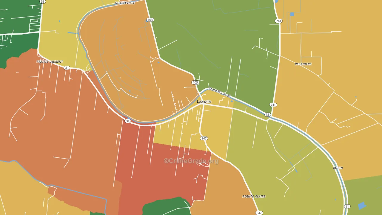 Leonville, LA Map of Vandalism Rates