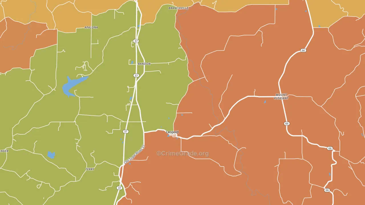 Leopold, IN Map of Vandalism Rates