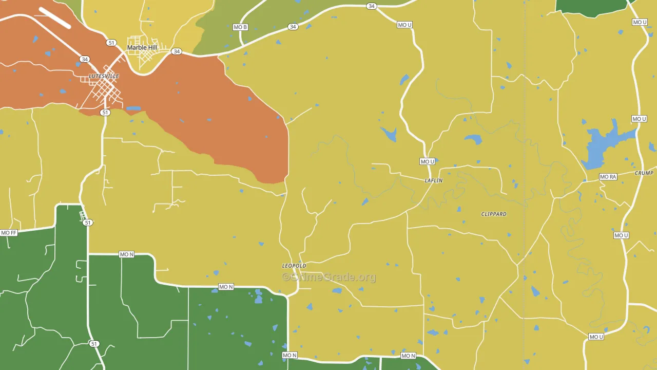 Leopold, MO Map of Vandalism Rates