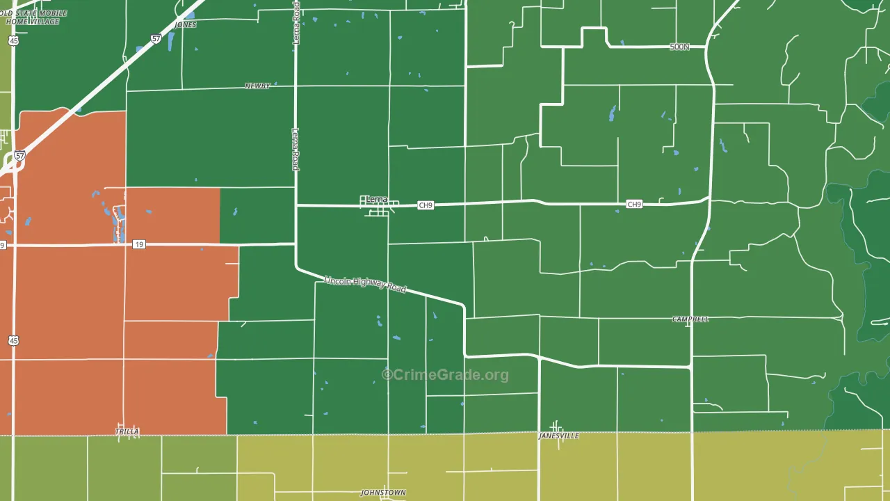 Lerna, IL Map of Vandalism Rates
