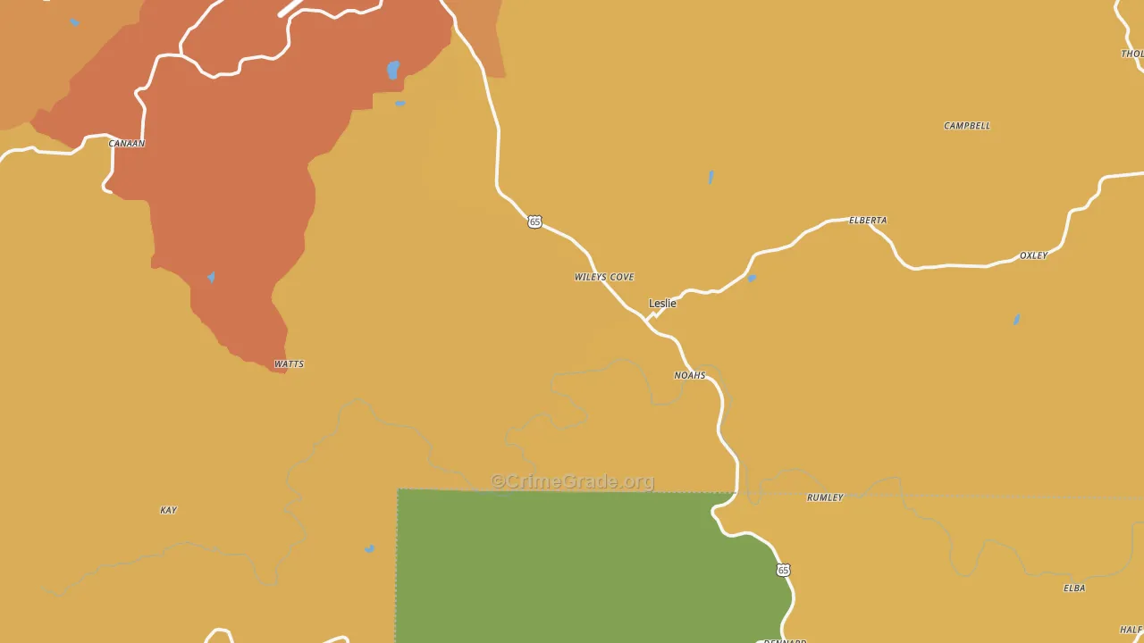 Leslie, AR Map of Vandalism Rates