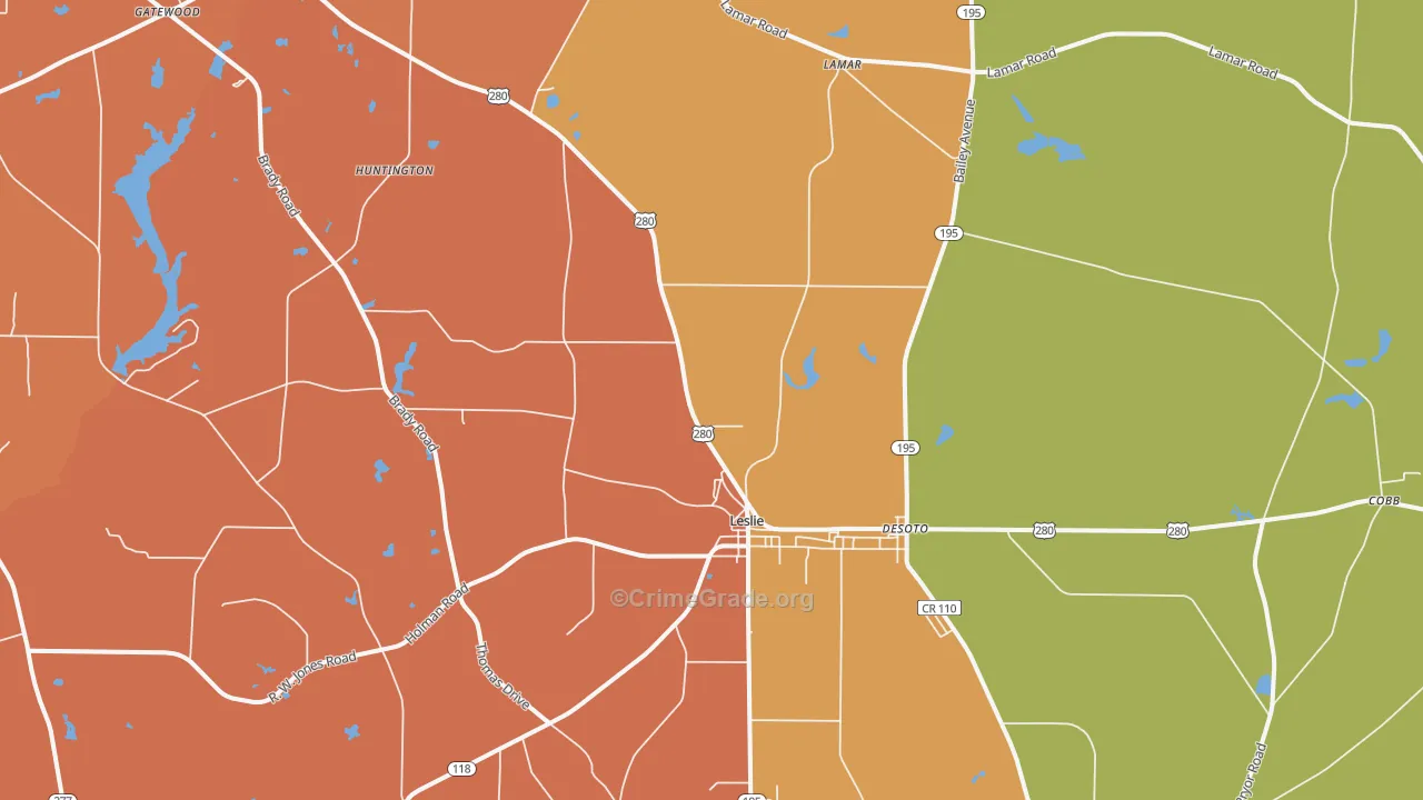 Leslie, GA Map of Vandalism Rates