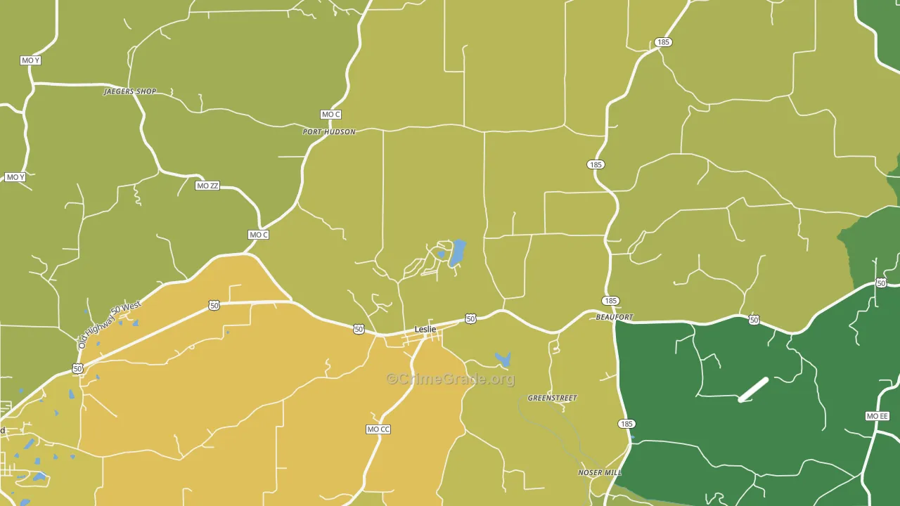 Leslie, MO Map of Vandalism Rates