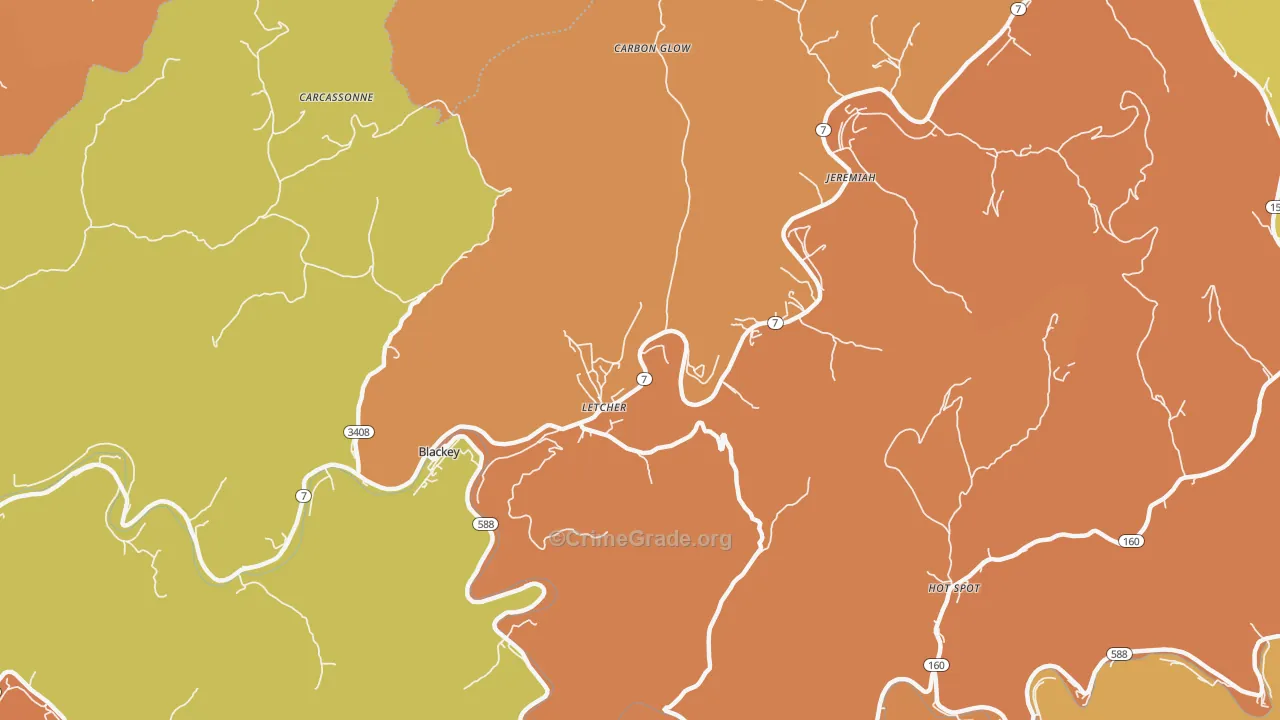 Letcher, KY Map of Vandalism Rates