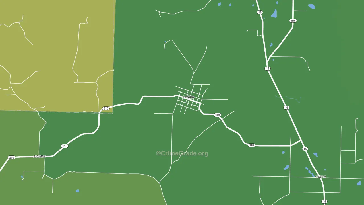 Letona, AR Map of Vandalism Rates