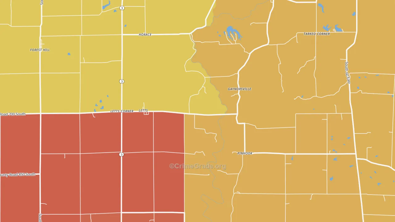 Letts, IN Map of Vandalism Rates