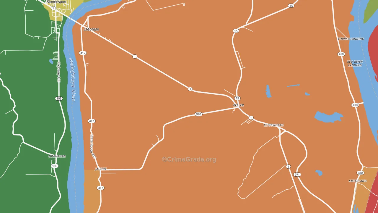 Lettsworth, LA Map of Vandalism Rates