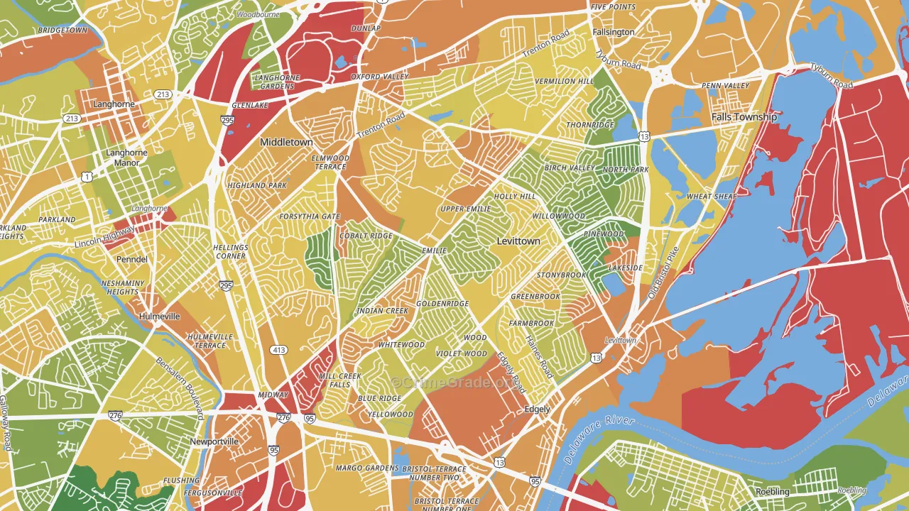 Levittown, PA Map of Vandalism Rates