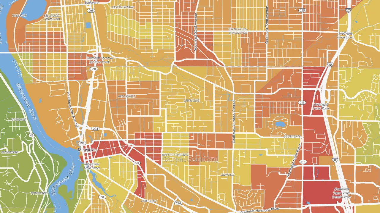 Lewelling, Milwaukie, OR Map of Vandalism Rates