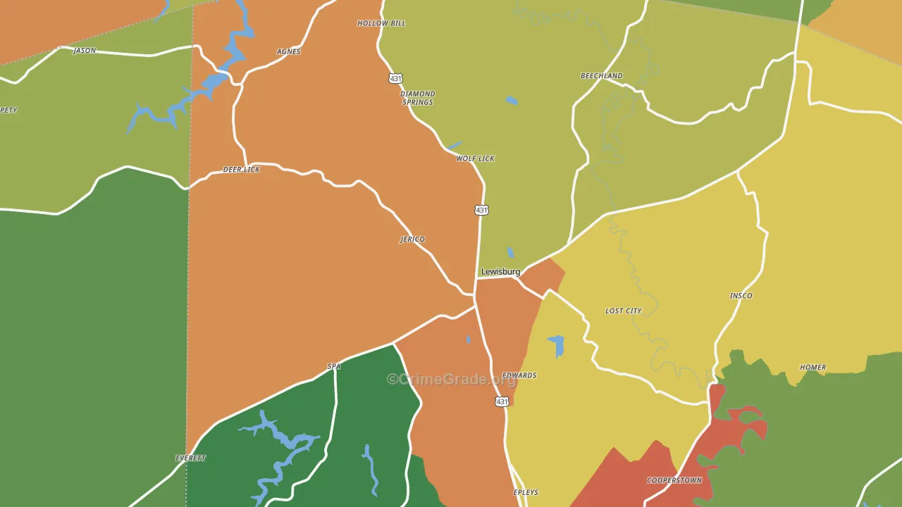 Lewisburg, KY Map of Vandalism Rates