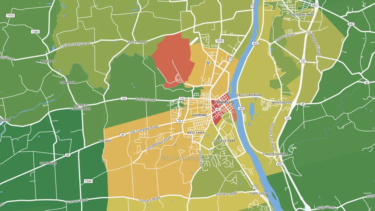 Lewisburg, PA Map of Vandalism Rates
