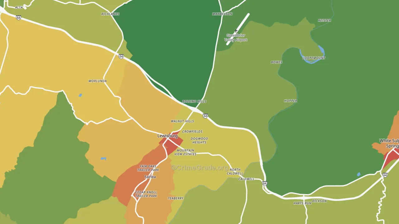Lewisburg, WV Map of Vandalism Rates