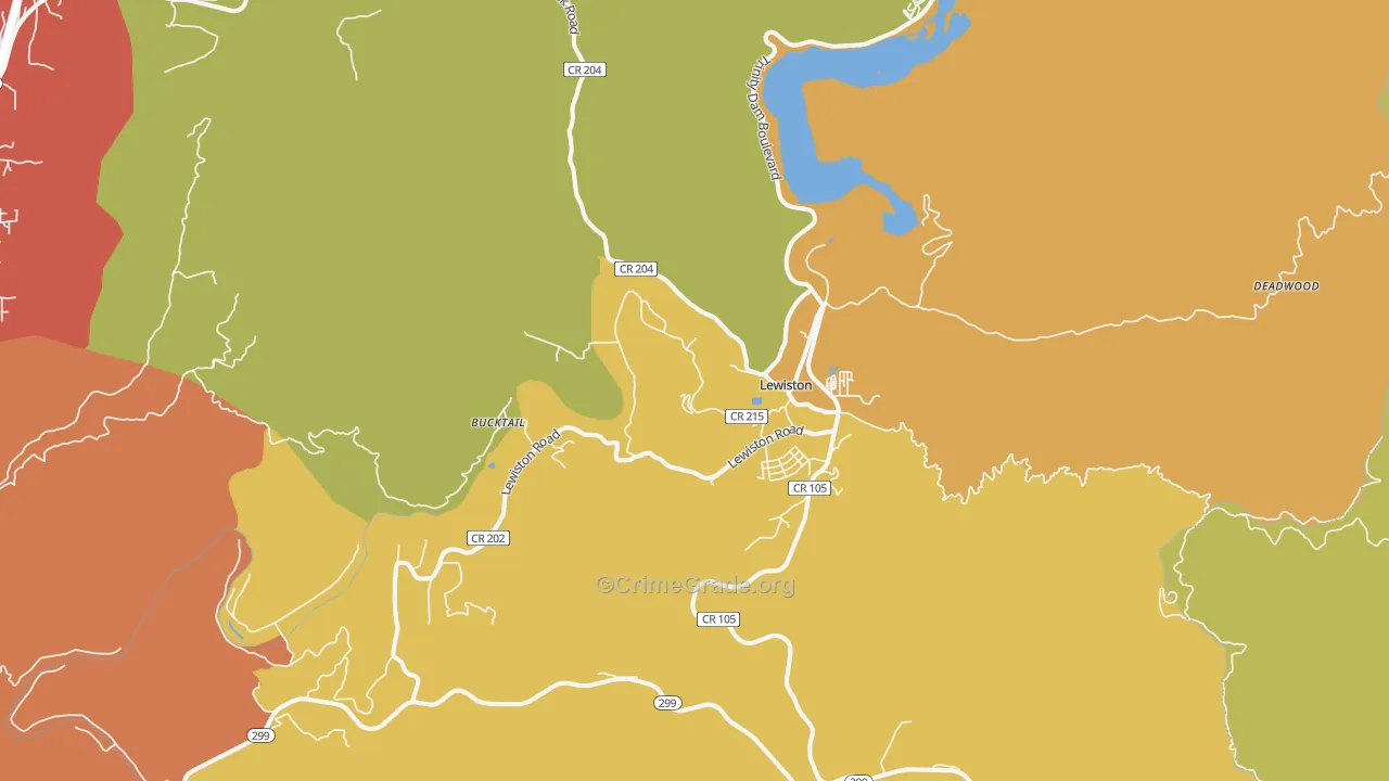 Lewiston, CA Map of Vandalism Rates
