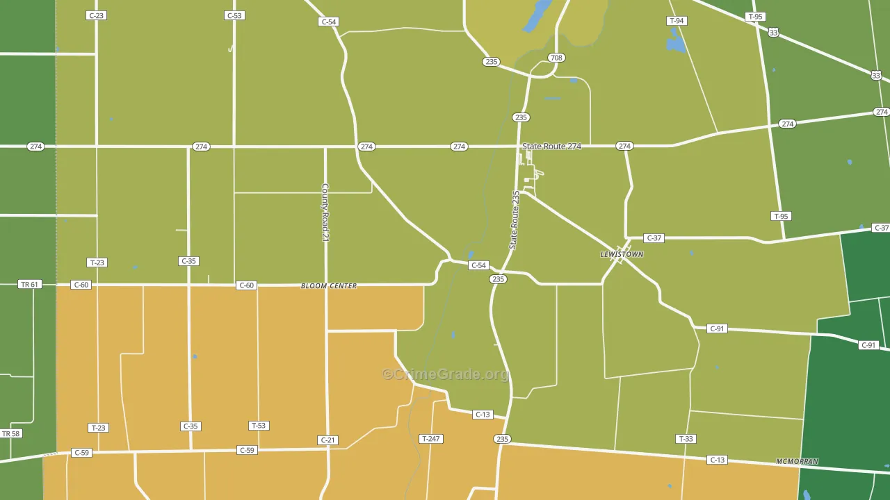 Lewistown, OH Map of Vandalism Rates