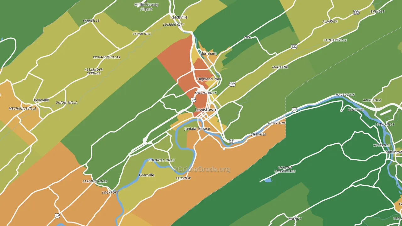 Lewistown, PA Map of Vandalism Rates