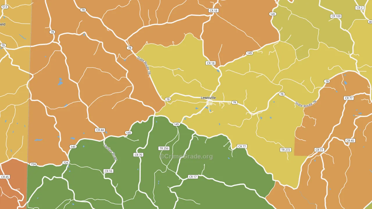 Lewisville, OH Map of Vandalism Rates