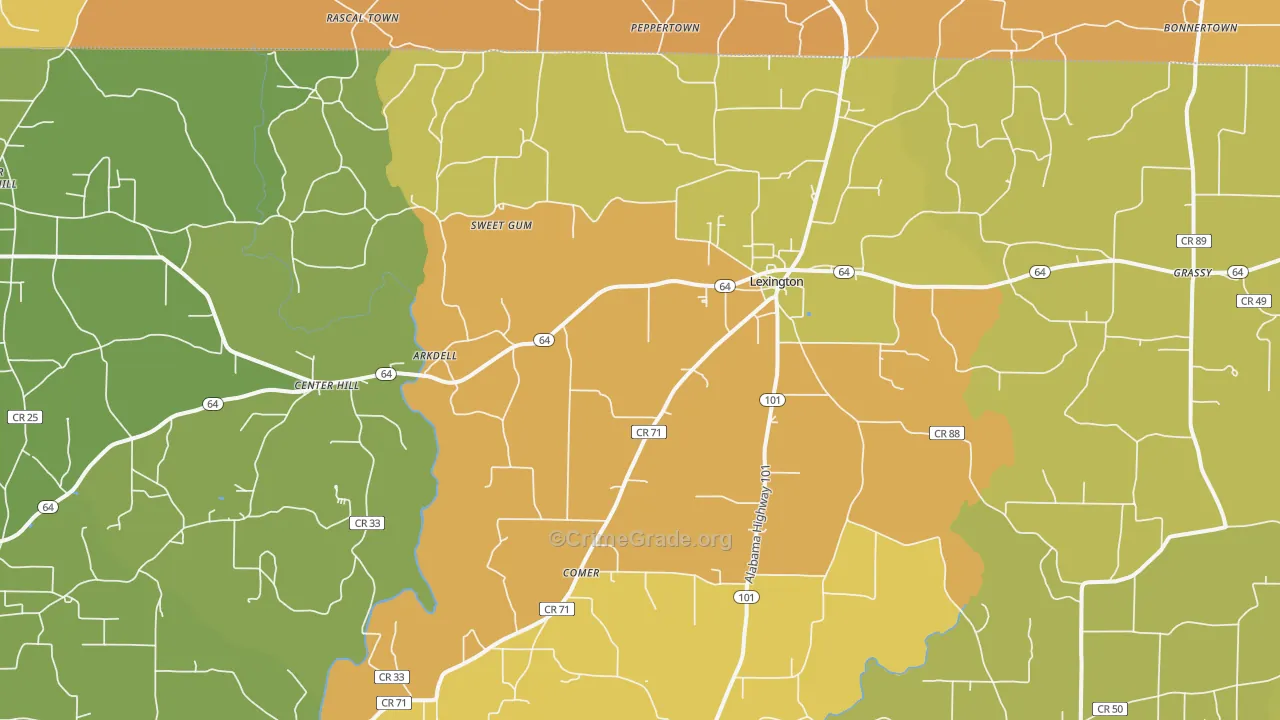 Lexington, AL Map of Vandalism Rates