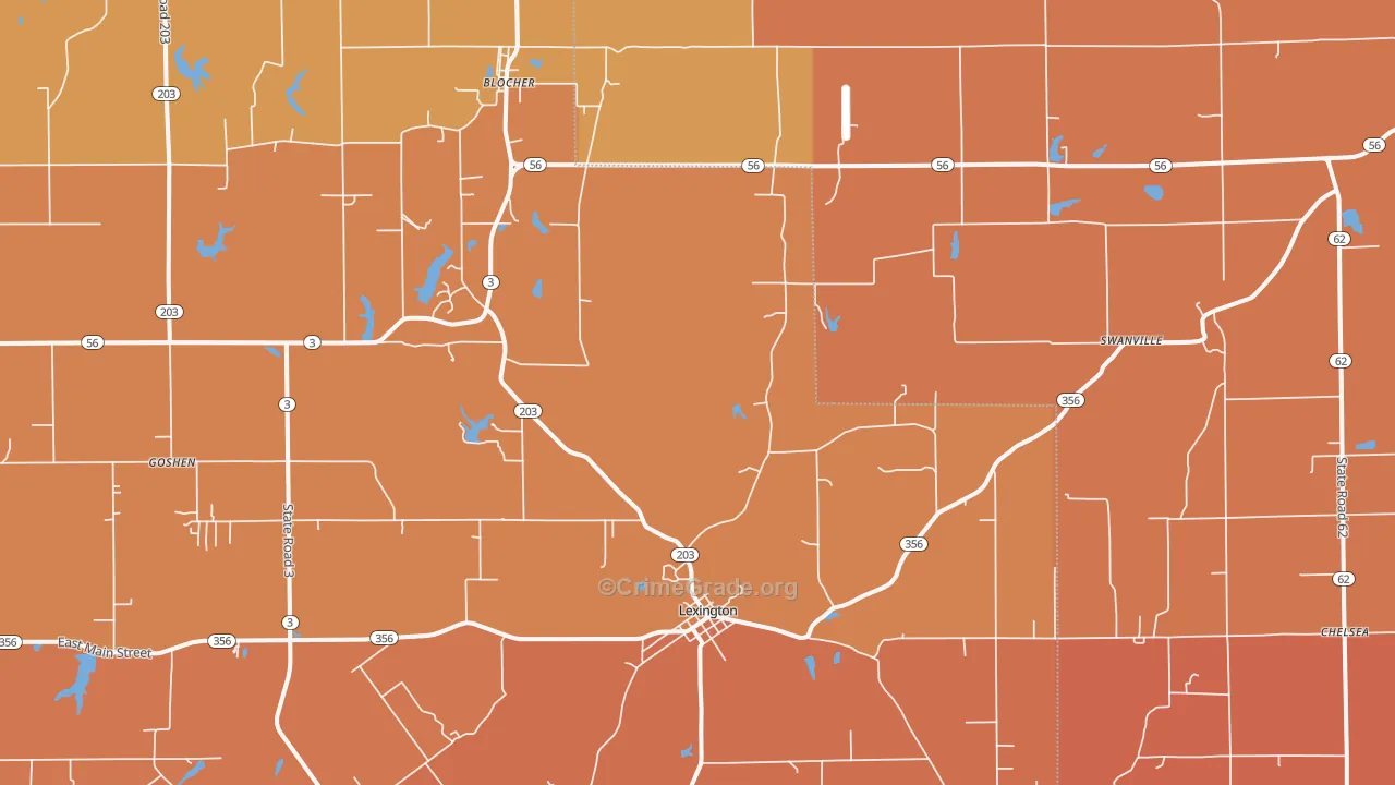Lexington, IN Map of Vandalism Rates