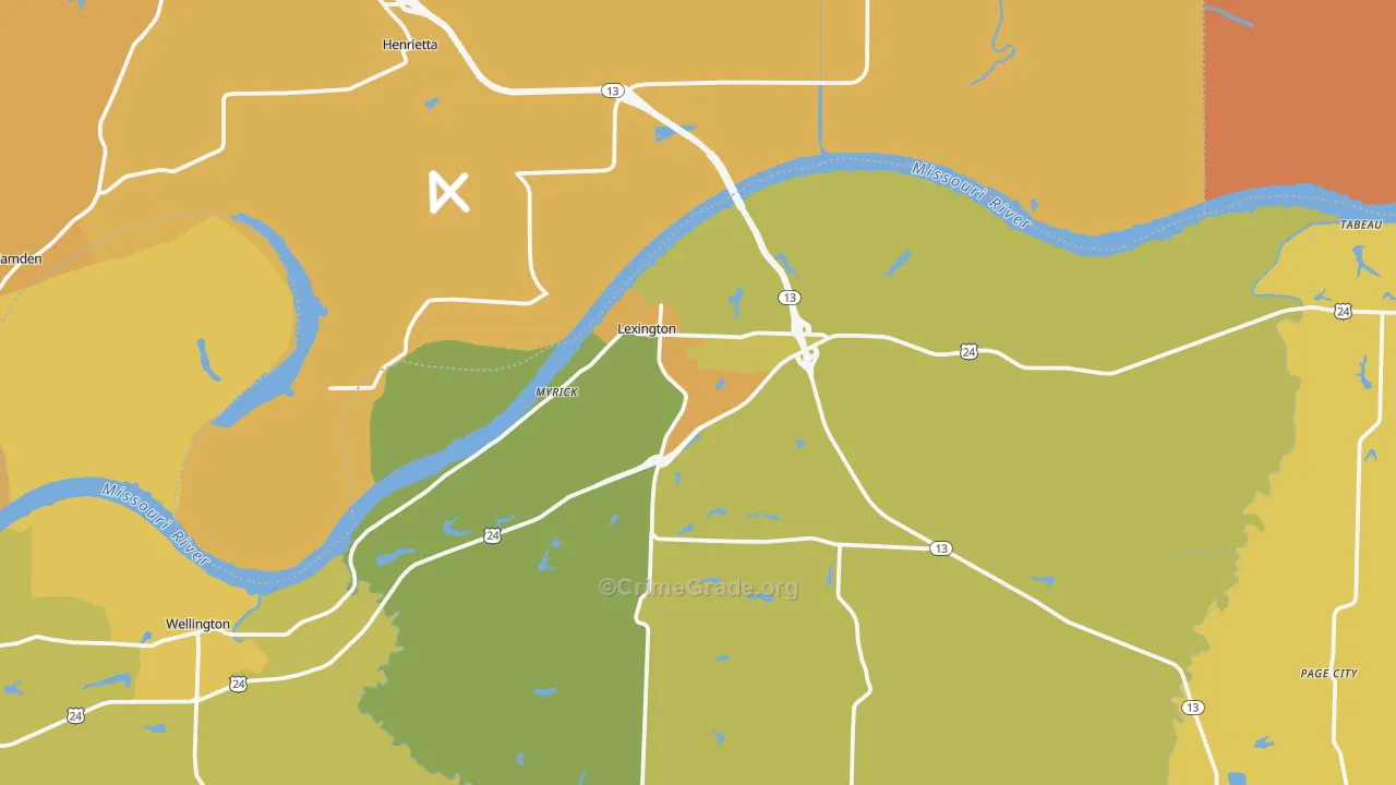 Lexington, MO Map of Vandalism Rates
