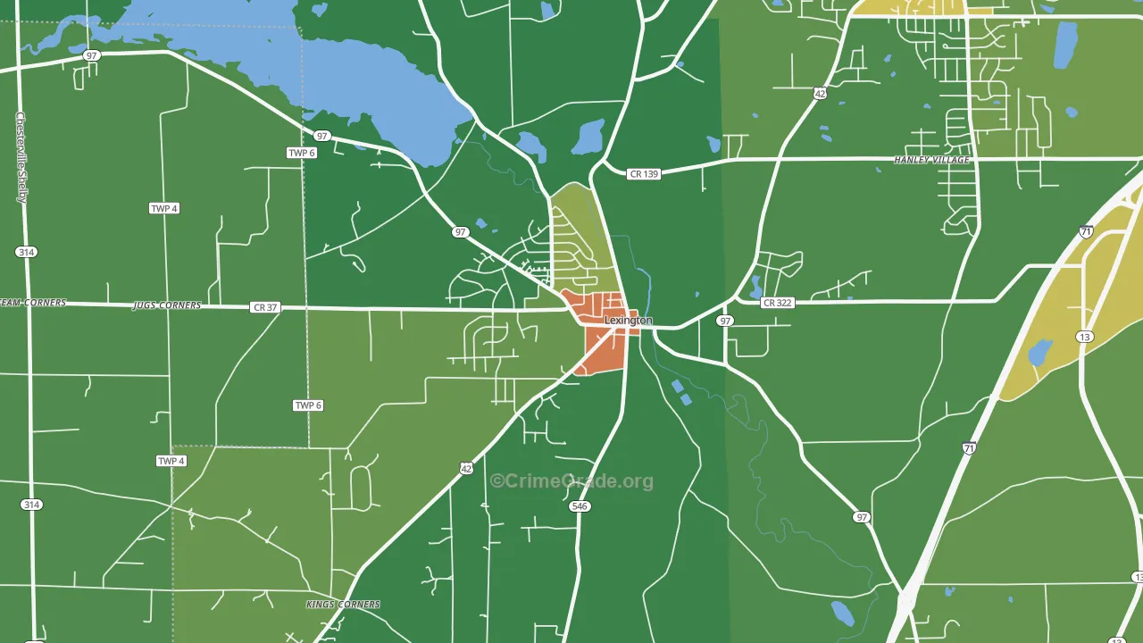 Lexington, OH Map of Vandalism Rates