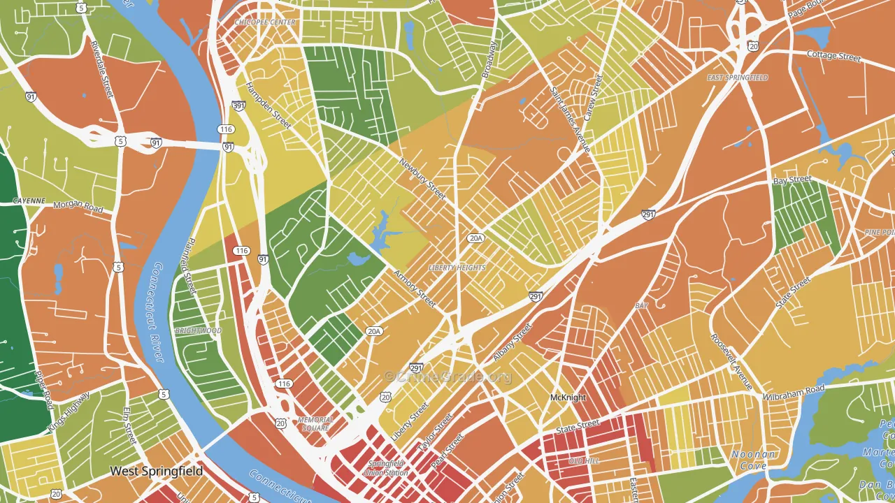 Liberty Heights, Springfield, MA Map of Vandalism Rates