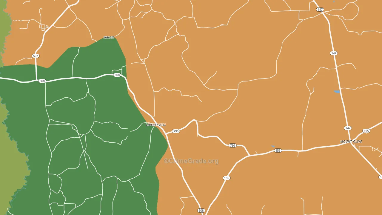 Liberty Hill, LA Map of Vandalism Rates
