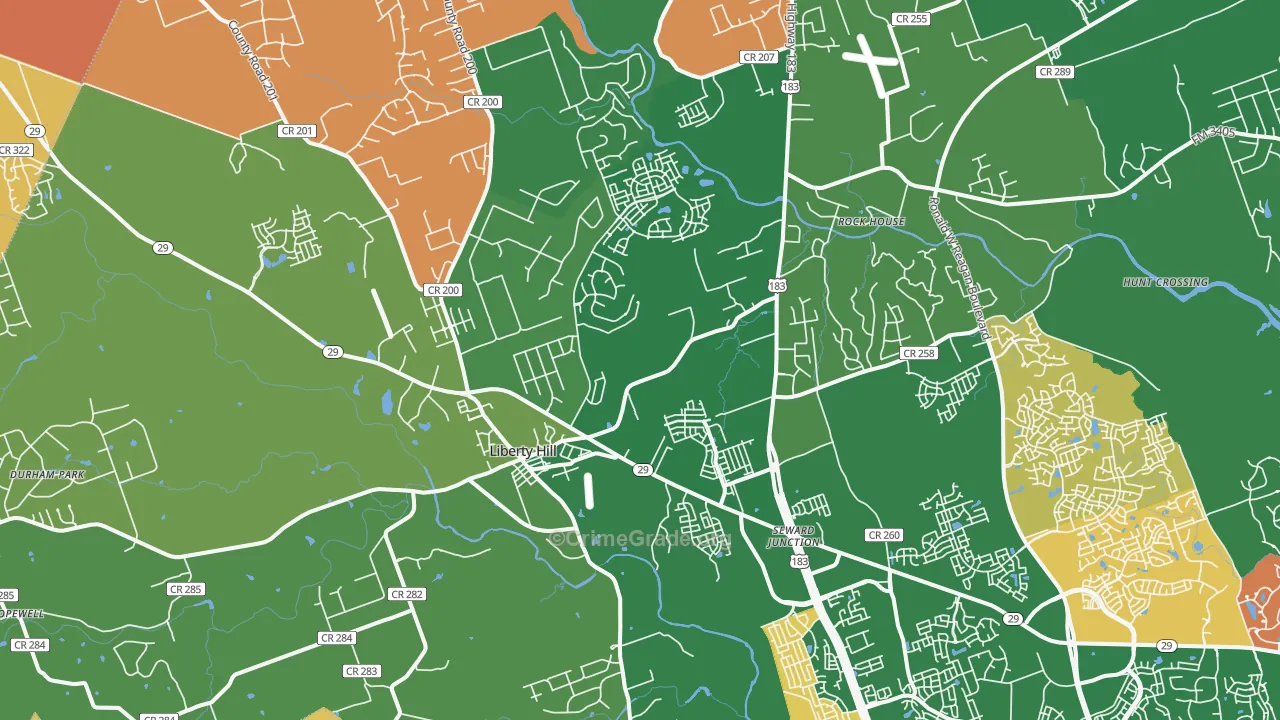 Liberty Hill, TX Map of Vandalism Rates