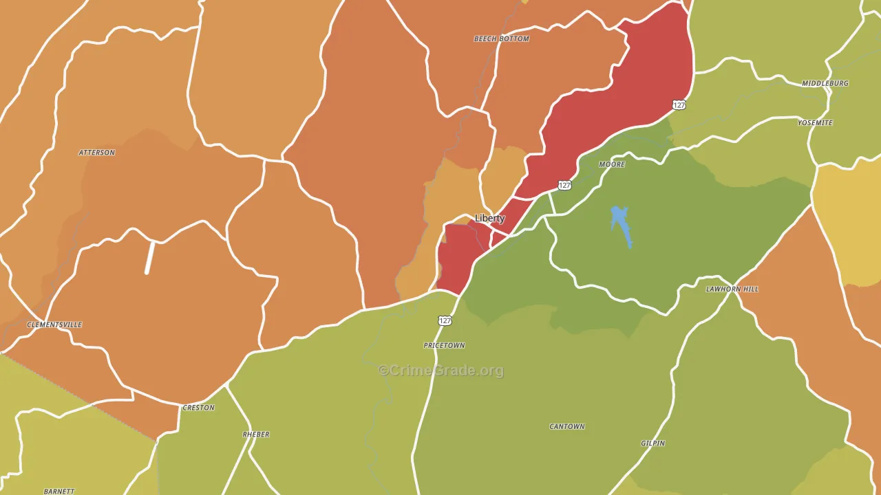 Liberty, KY Map of Vandalism Rates