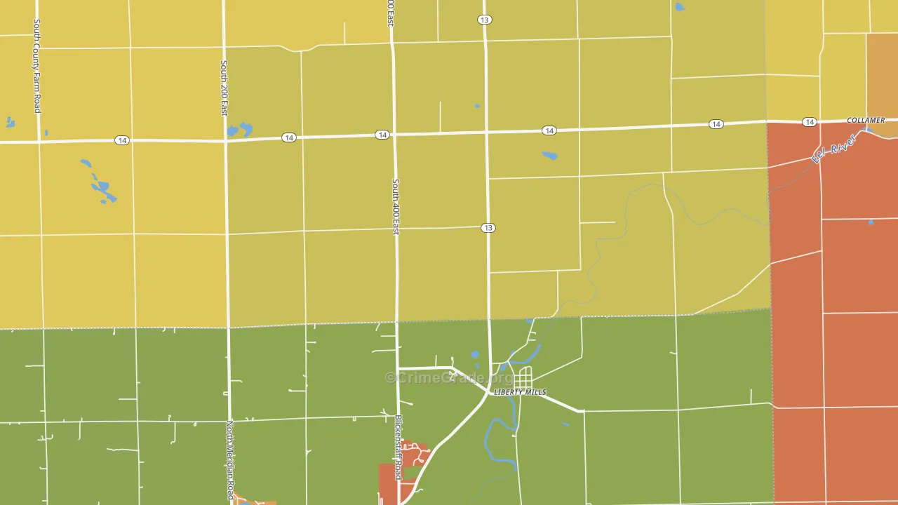 Liberty Mills, IN Map of Vandalism Rates