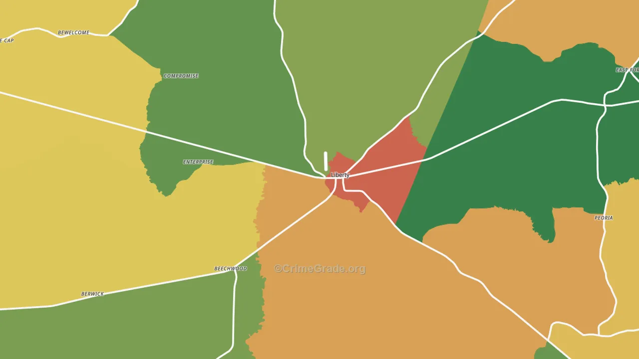 Liberty, MS Map of Vandalism Rates