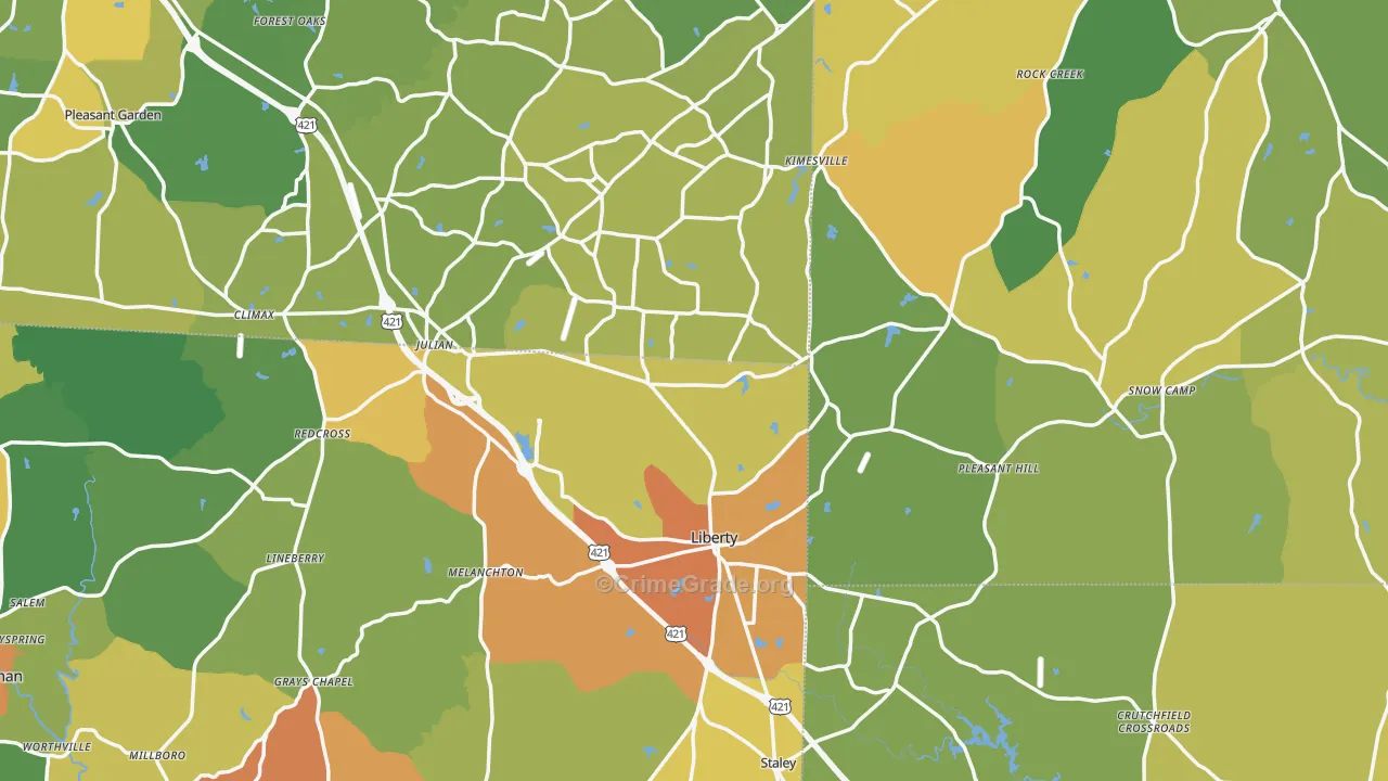 Liberty, NC Map of Vandalism Rates
