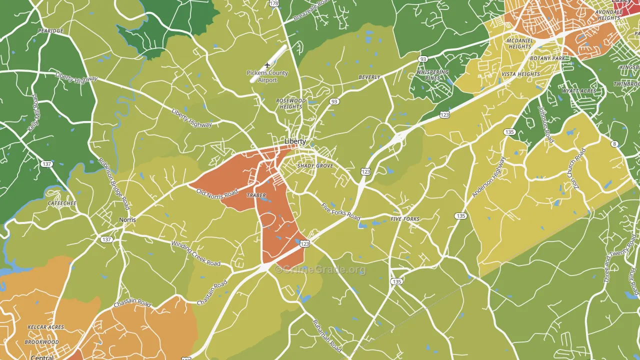 Liberty, SC Map of Vandalism Rates