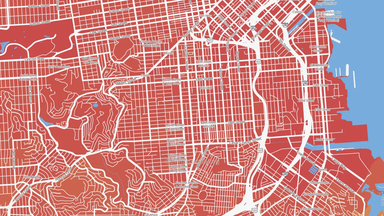 Liberty Street Historic District, San Francisco, CA Map of Vandalism Rates