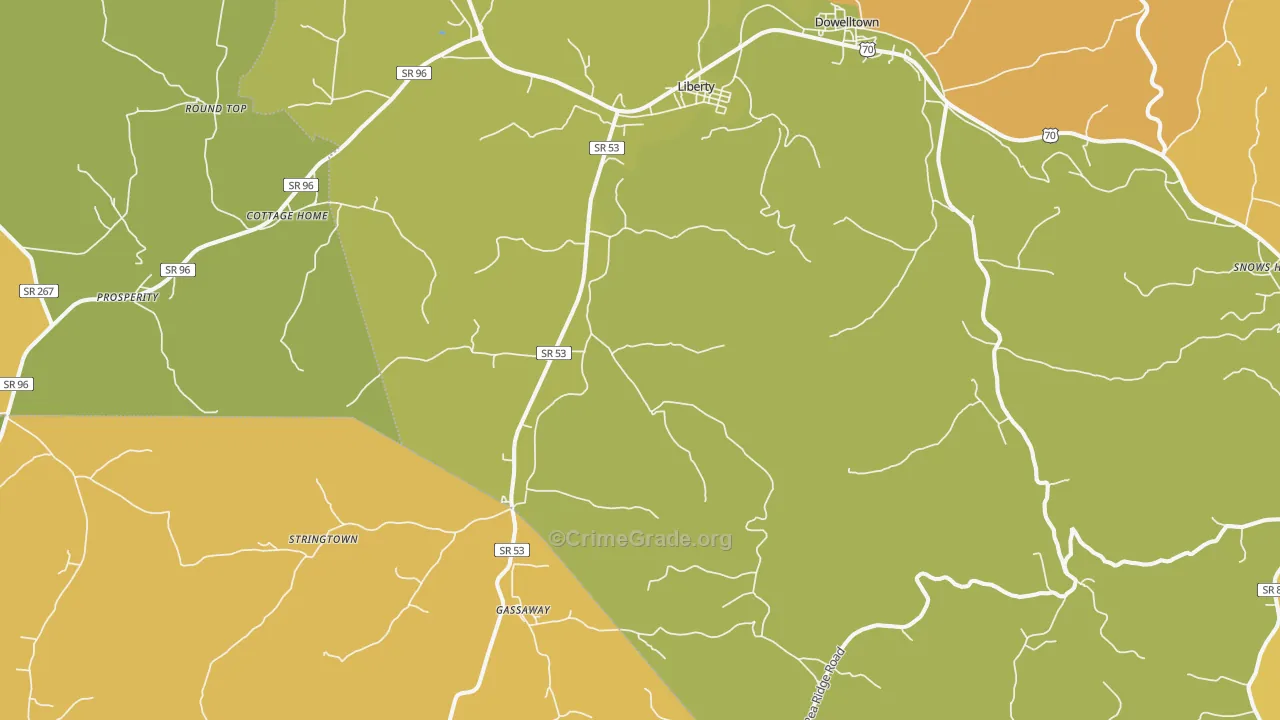 Liberty, TN Map of Vandalism Rates