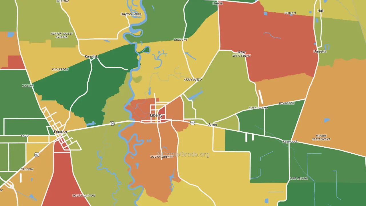 Liberty, TX Map of Vandalism Rates