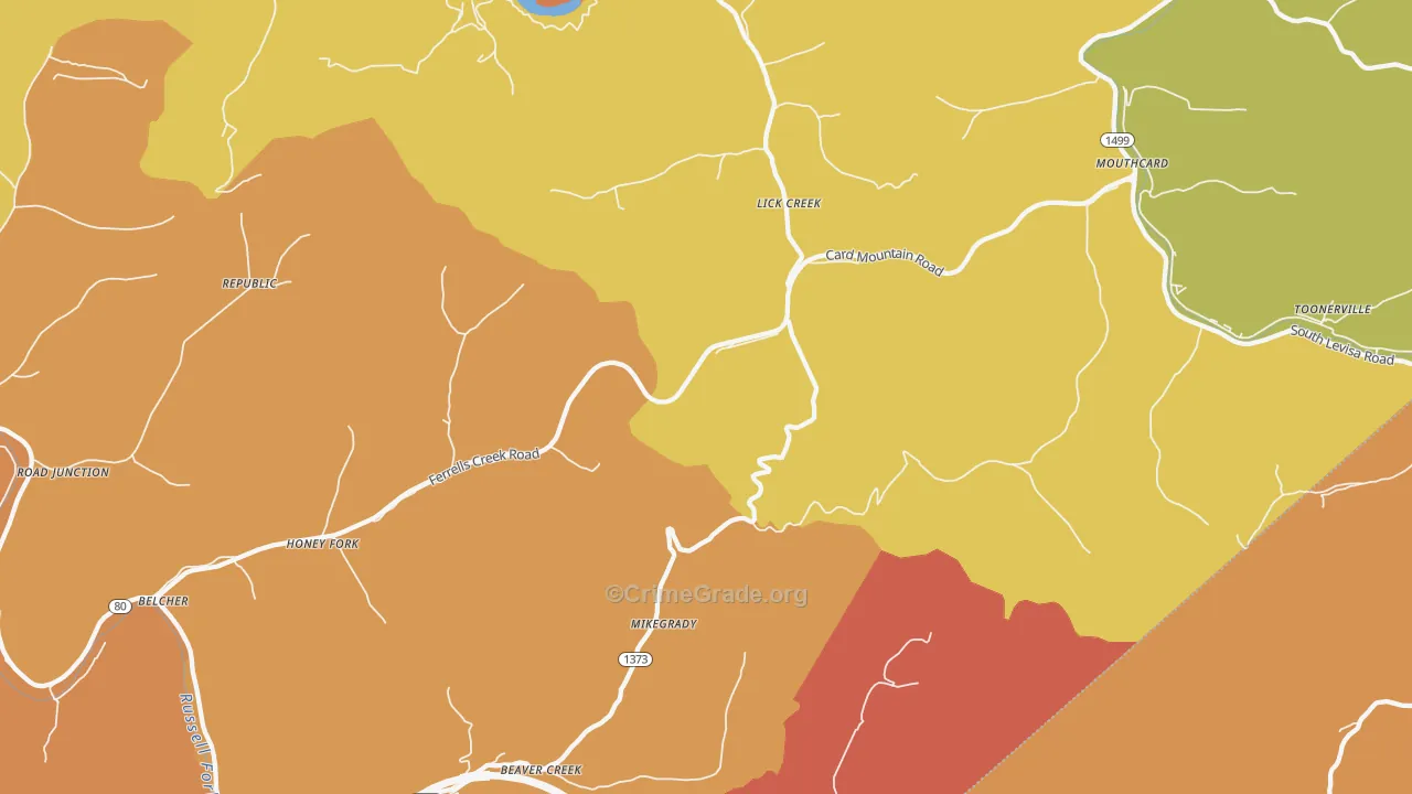 Lick Creek, KY Map of Vandalism Rates