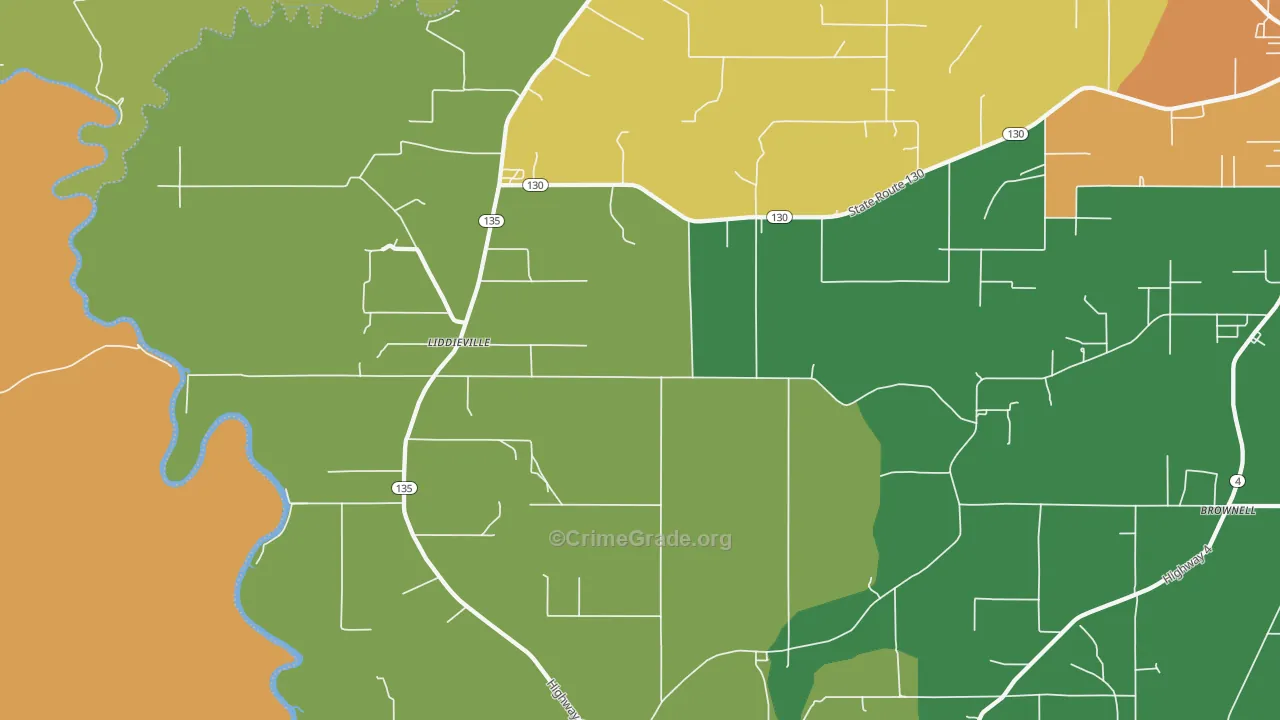 Liddieville, LA Map of Vandalism Rates