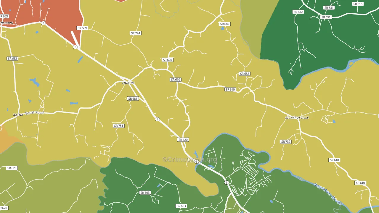 Lignum, VA Map of Vandalism Rates