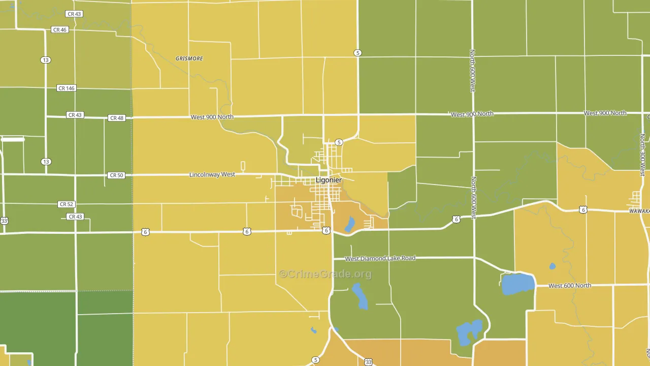Ligonier, IN Map of Vandalism Rates