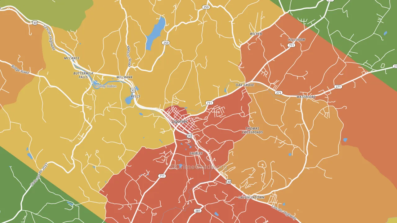 Ligonier, PA Map of Vandalism Rates