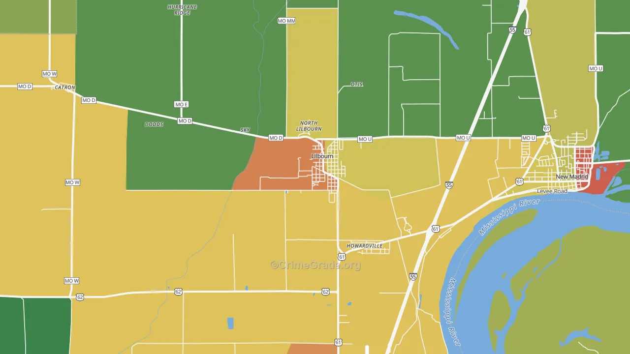 Lilbourn, MO Map of Vandalism Rates