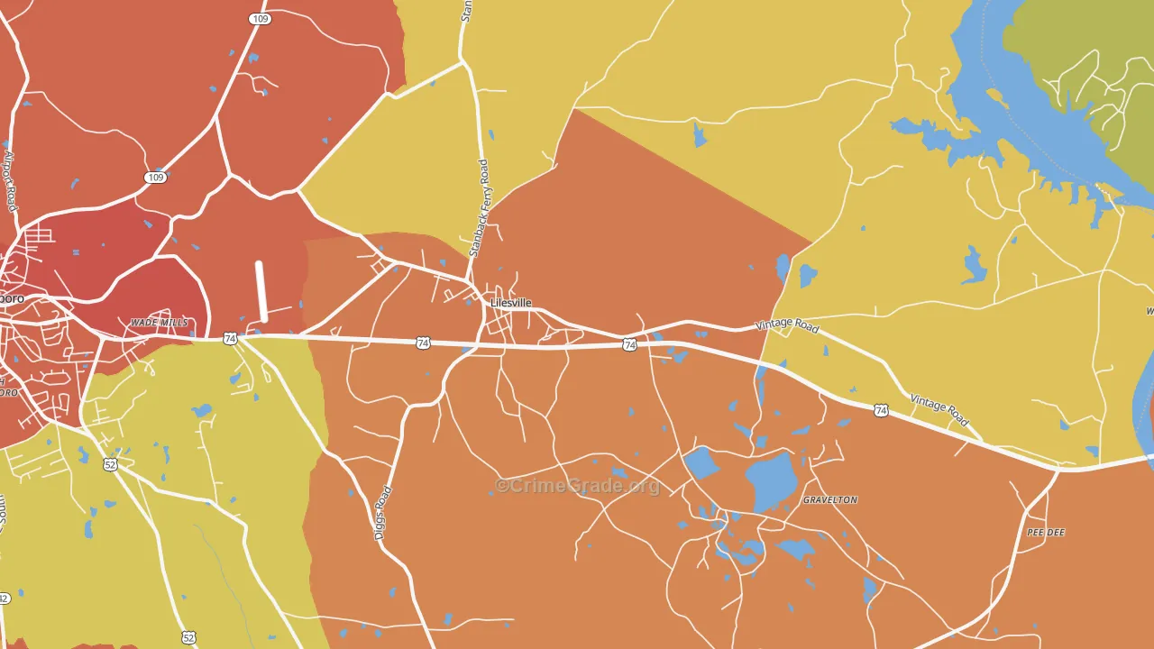 Lilesville, NC Map of Vandalism Rates