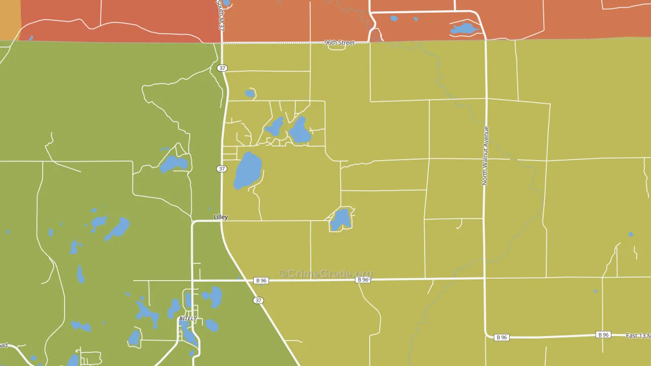 Lilley, MI Map of Vandalism Rates