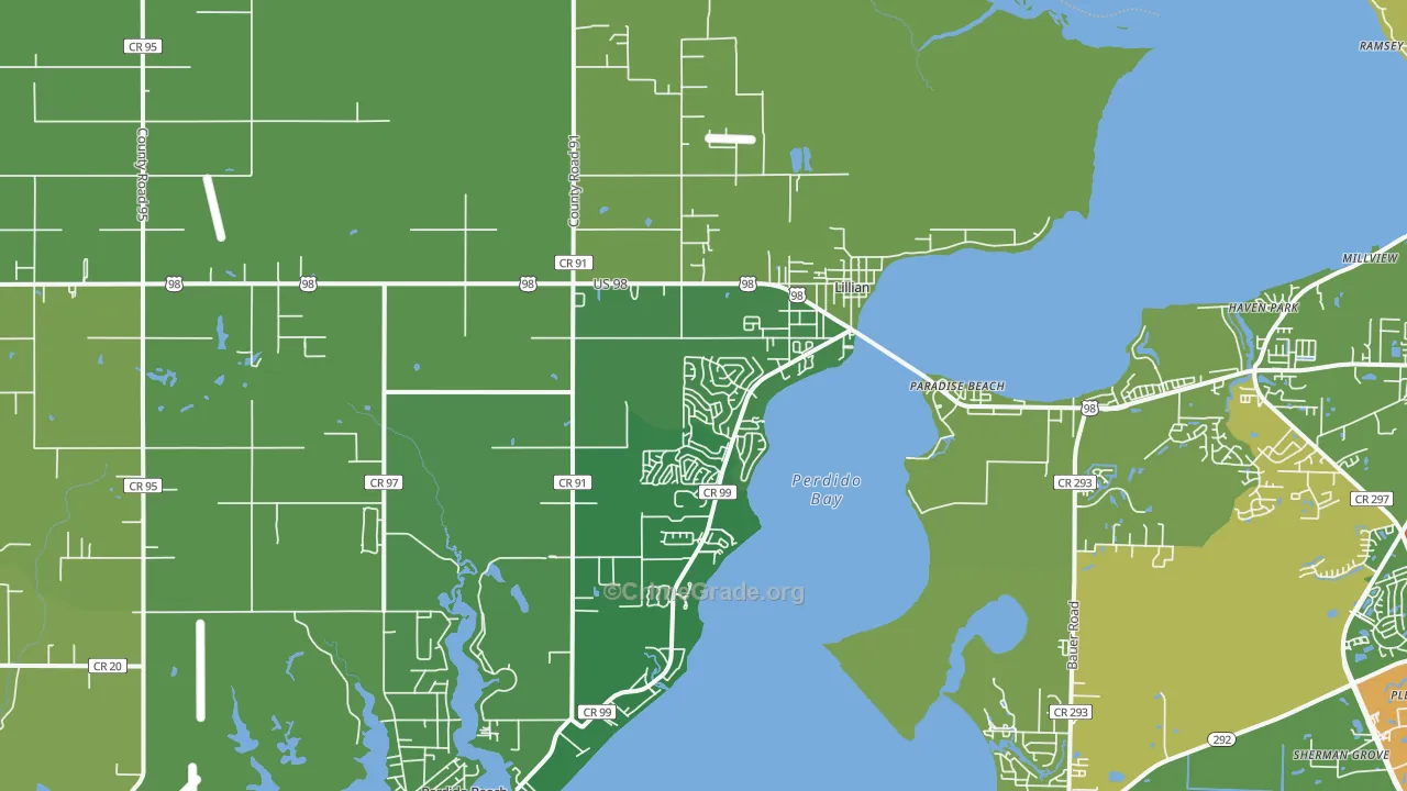 Lillian, AL Map of Vandalism Rates