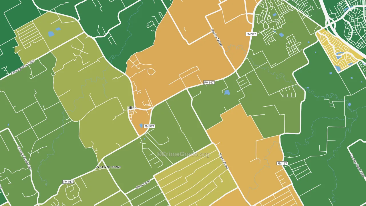 Lillian, TX Map of Vandalism Rates