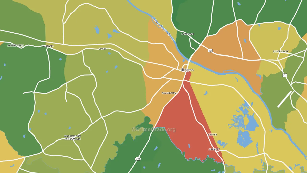 Lillington, NC Map of Vandalism Rates