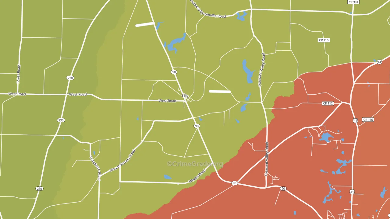 Lilly, GA Map of Vandalism Rates